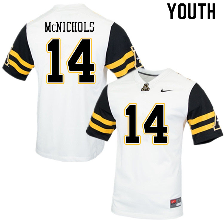 Youth #14 Travis McNichols Appalachian State Mountaineers College Football Jerseys Sale-White